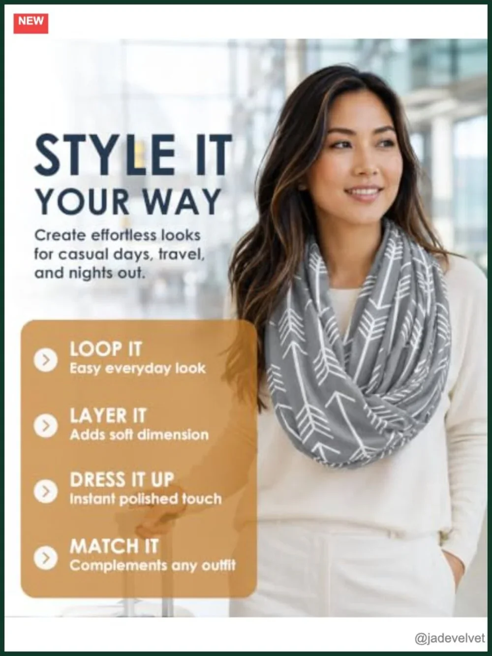 Infinity Scarf with Hidden Zipper Pocket - Lightweight Travel Scarf Polyester
